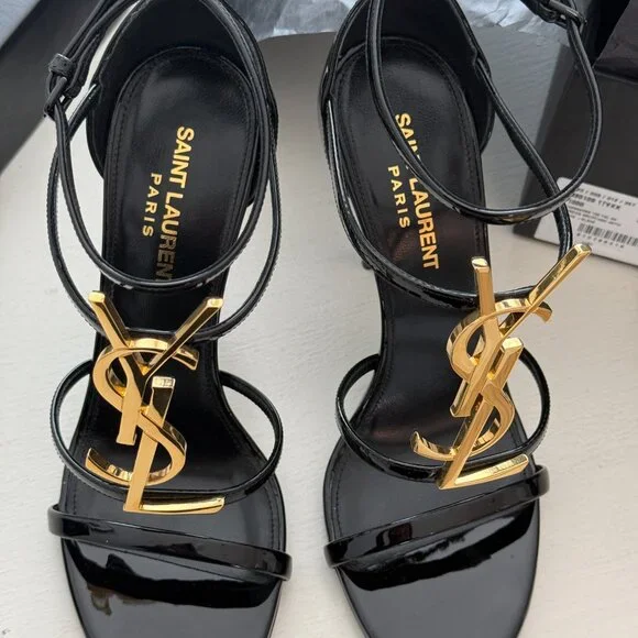 Saint Laurent Cassandra YSL Medallion Strappy Stiletto Sandals | Size 37.5 / 7.5 - Picture 11 of 11